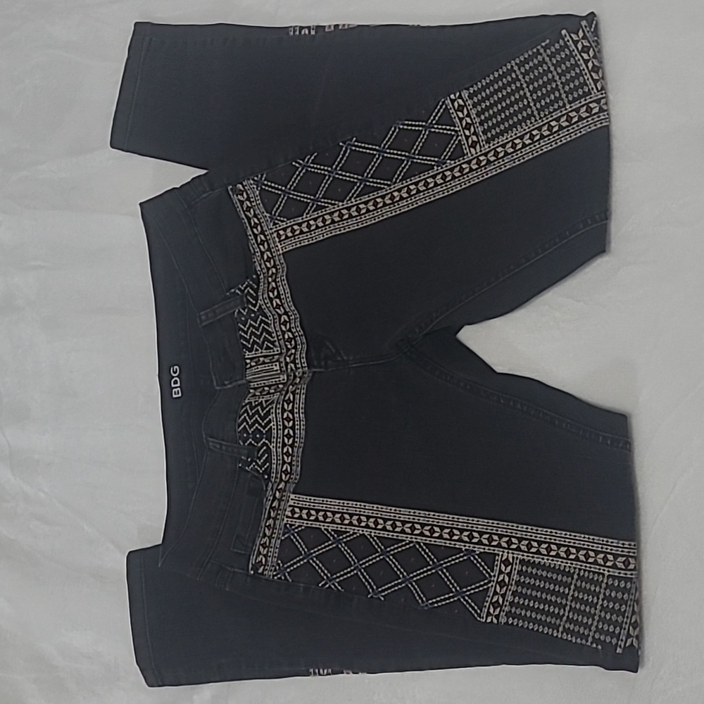 Black Jeans with Tan Geometric Pattern